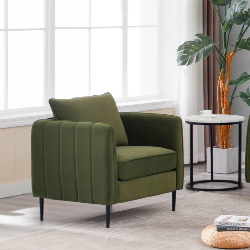 Accent Chair for Living Room, Velvet Comfy Single Sofa Chair Mid-Century Modern Armchair with 1 Pillow and Metal Legs