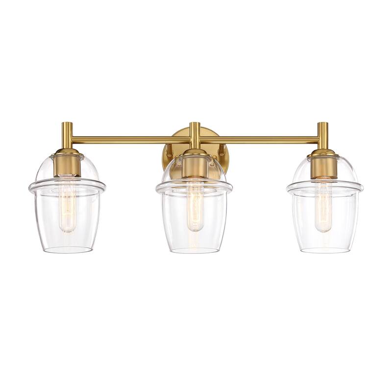 Summer Jazz 24 in. 3-Light Brushed Gold Vanity Light with Clear Glass Shades for Bathrooms