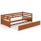preview thumbnail 4 of 36, Metal Twin Size Trundle Platform Bed Frame with Wooden Slat Support and Space-Saving Design Walnut
