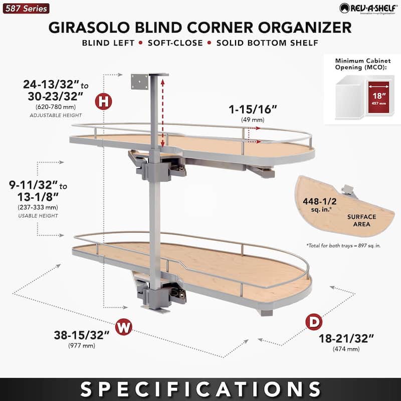 Rev-A-Shelf 587-18-R Modern 38-7/16"W Pull Out Two Tier Lazy Susan