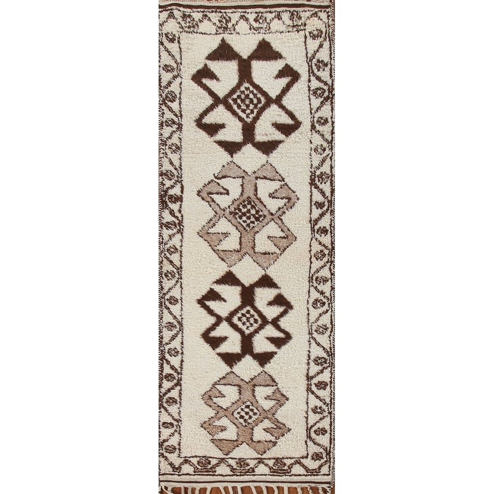 Natural Dye Beige Anatolian Runner Rug Handmade Oriental Wool Carpet - 3'4"x 11'7"