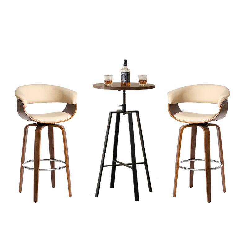 Glitzhome Modern 3-Piece Wooden Swivel Bar Stools & Height Adjustable Pub Table Set