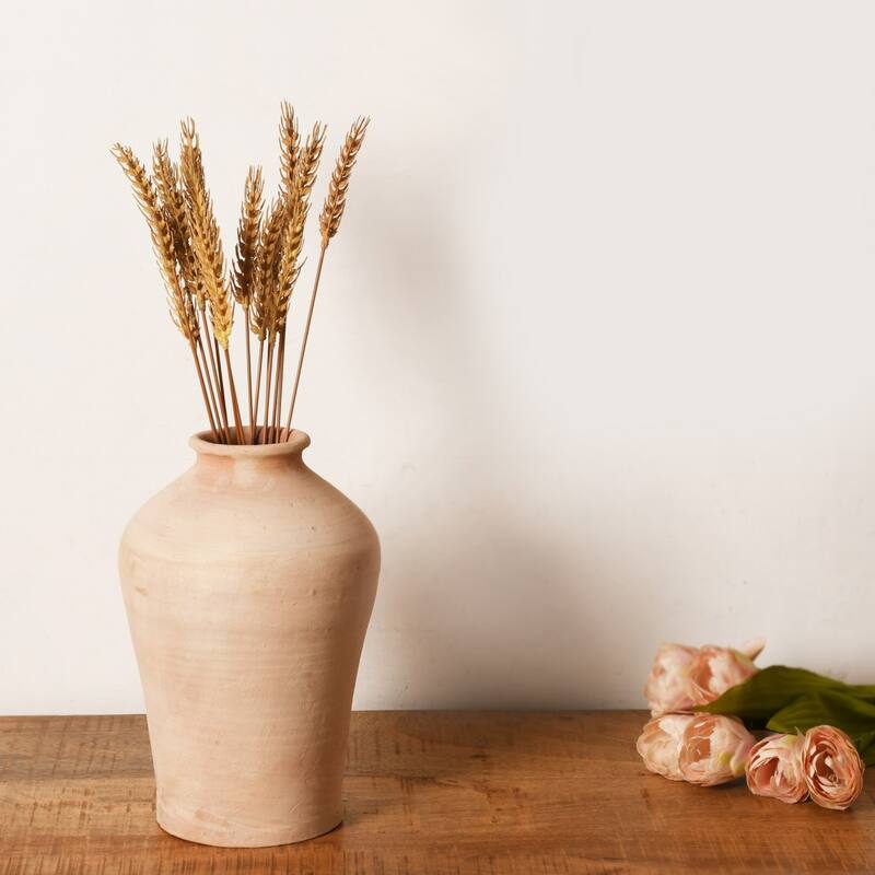 Solid Short Neck Terracotta Vase - 11" - Brown