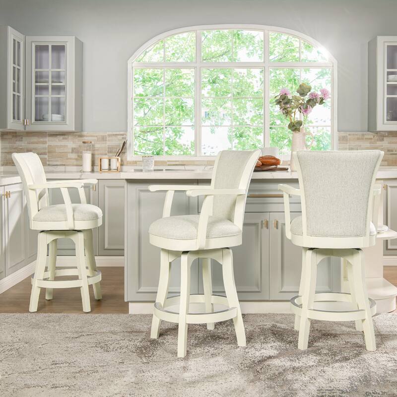 Williams 27" Swivel Upholstered Counter Stool with White Oak Wood Frame