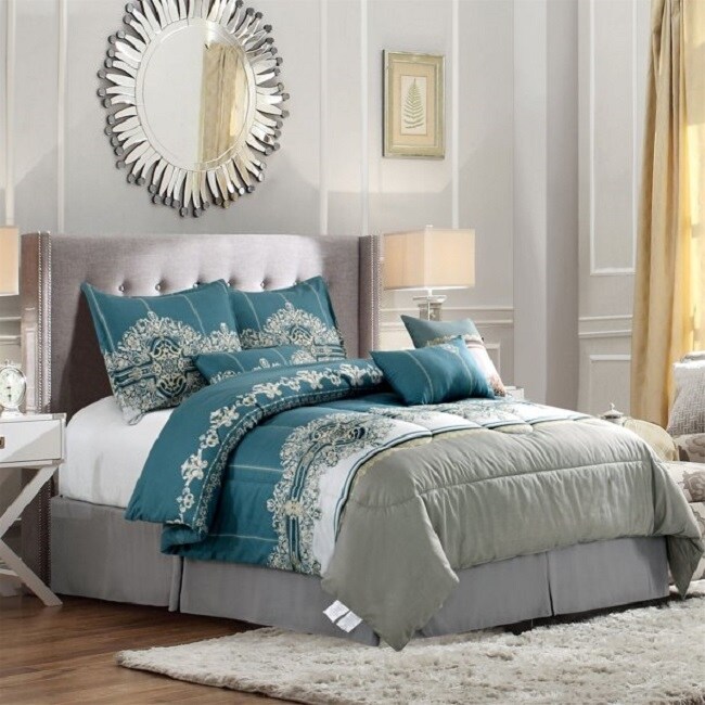 IVORY JACQUARD Twin Queen Cal King 7pc COMFORTER SET TUFTED COTTON DOT QUILTED 