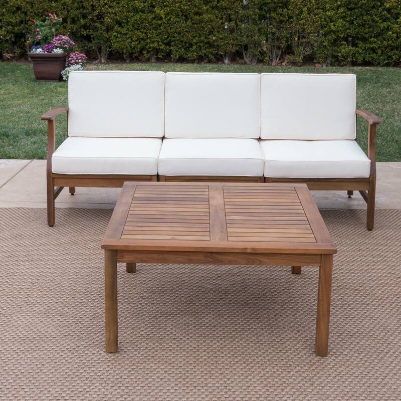 Perla Outdoor Acacia 4-pc. Cushioned Sofa and Table Set by Christopher Knight Home