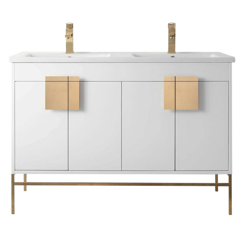 Modern Bathroom Vanity Set, Vitreous China Double Sink Top 48"