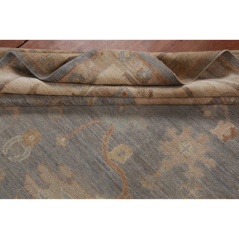 Hand Knotted Oriental 100% Wool Carpet Transitional All-Over Navy Blue & Blues Oushak Area Rug - 11' 11'' X 9' 0''