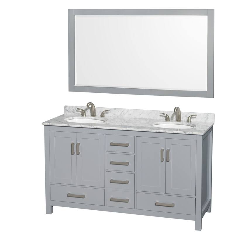 Wyndham Collection WCS141460DUNOM58 Sheffield 60" Free Standing Double - Gray / White Carrara Marble Top / Brushed Chrome - Steel Finish