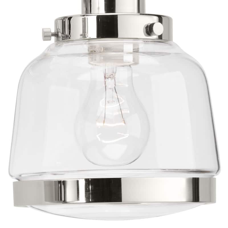 Judson Collection One-Light Polished Nickel Clear Glass Farmhouse Pendant Light - 14.500" x 16.000" x 14.000"