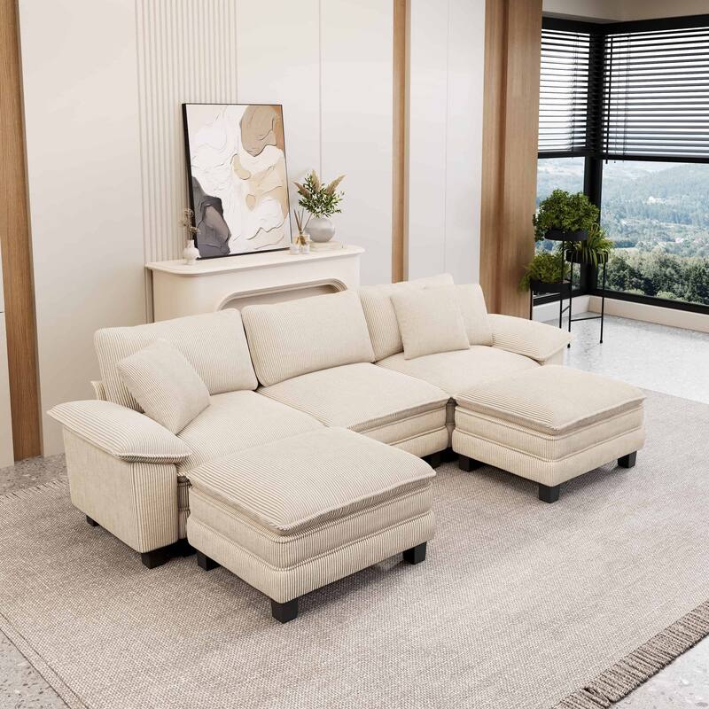 MAISON ARTS Modular Cloud Sectional Sofa, Comfy L- or U-Shaped Couch with Ottomans & Pillows, 4–6 Seat Living Room Sofa