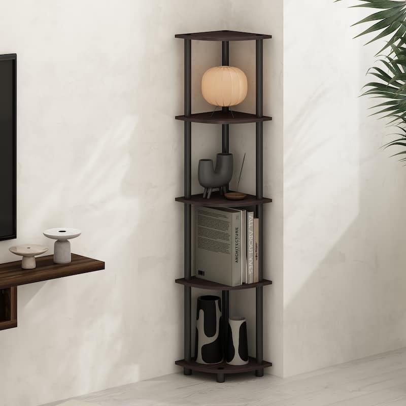 5 Tiers Wood Household Shelving Unit in Dark Walnut (11.6 in. W x 57.7 in. H x 11.6 in. D)