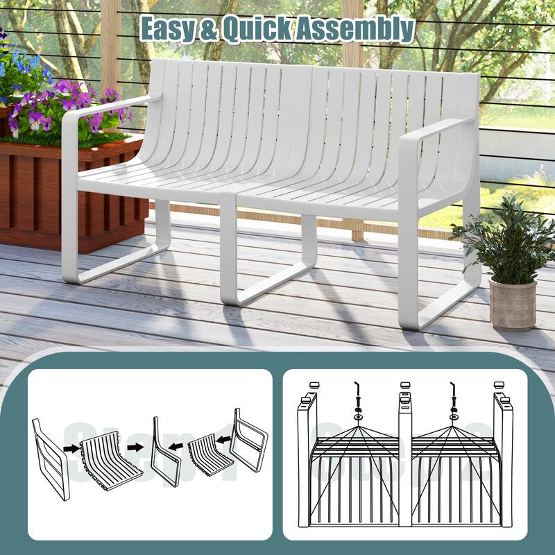 Gymax Patio Loveseat 2-Person Bench w/ Curved Backrest Slatted Design