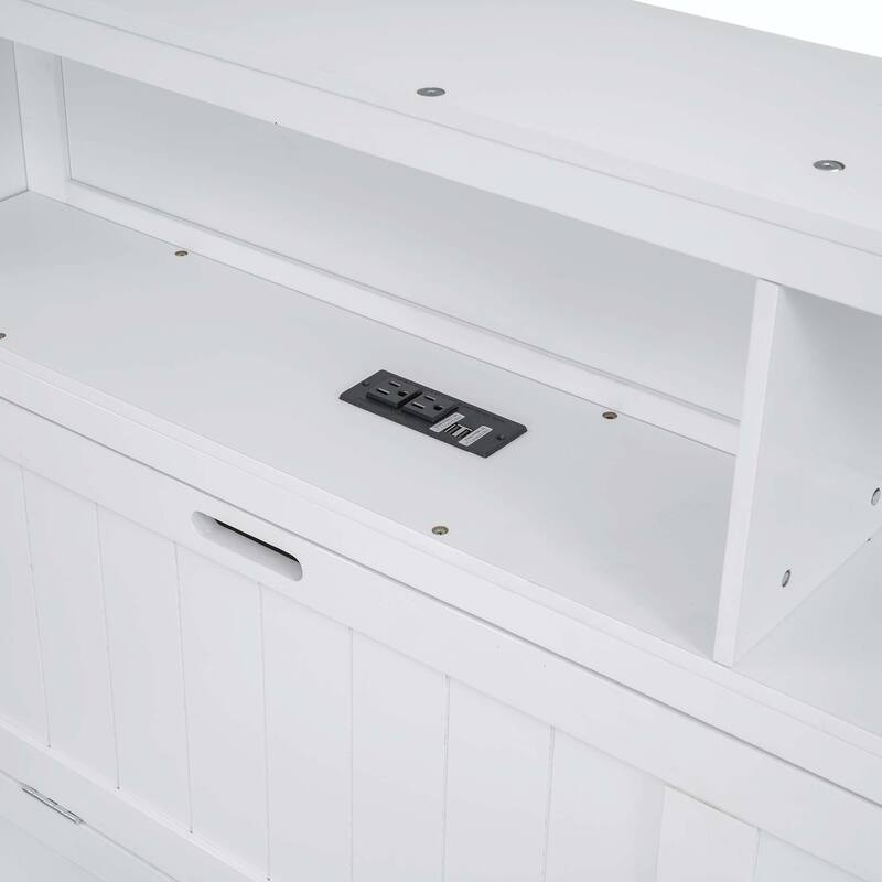 Hydraulic Platform Bed with Storage LED Headboard, Charging Station and 2 Drawers
