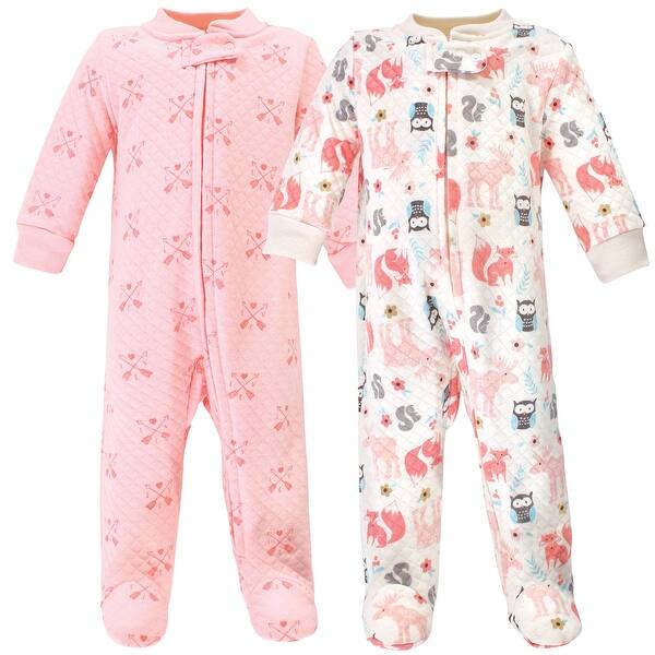 slide 1 of 1, Hudson Baby Infant Girl Premium Quilted Zipper Sleep and Play 2pk, Girl Forest 0-3 Months - Girl Forest