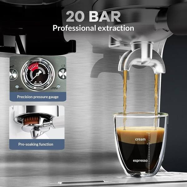 Machine À Café Expresso 20 Bar, Cappuccino, Mousse De Lait, 1250 W