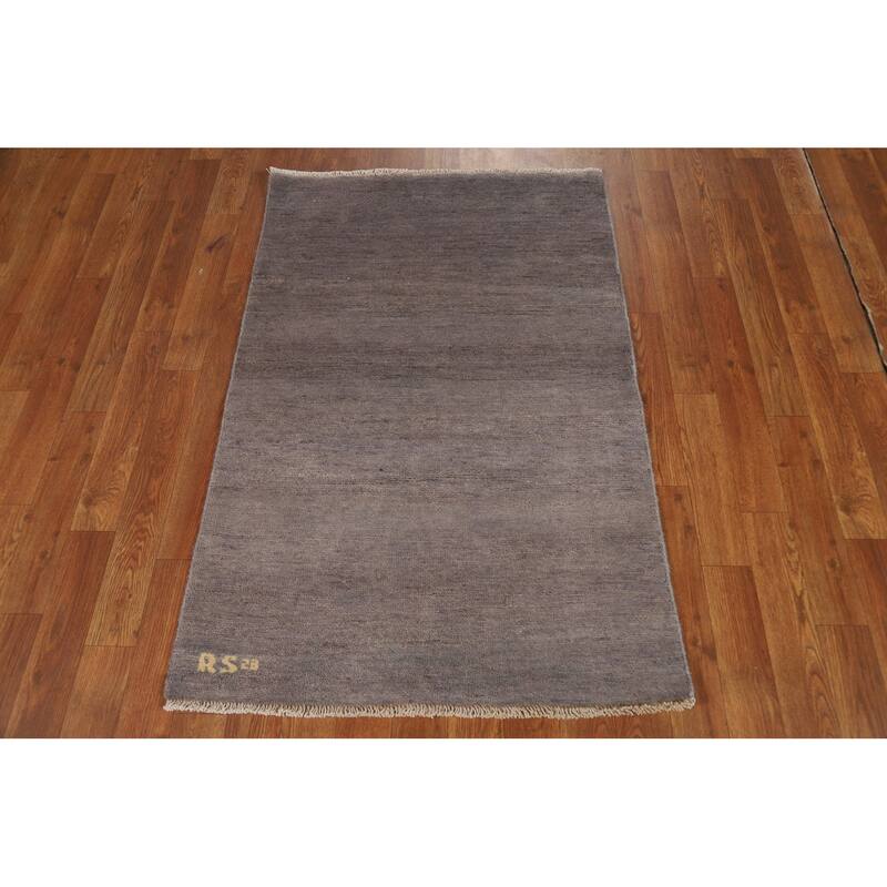 Hand Knotted Oriental 100% Wool Carpet Modern Modern Greys & Charcoal Gabbeh Area Rug - 4' 0'' X 2' 7''