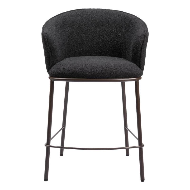 HomeRoots 26" Black and Bronze Shearling and Steel Counter Height Bar Chair