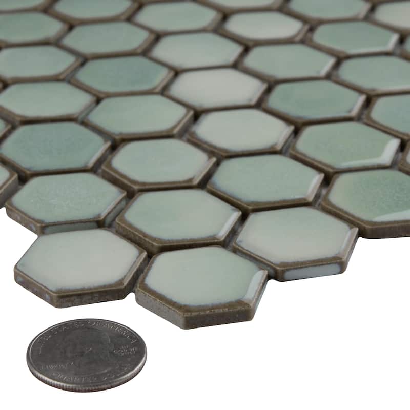 Merola Tile Hudson 1" Hex Mint Green 11-7/8" x 13-1/4" Porcelain Mosaic Floor and Wall Tile
