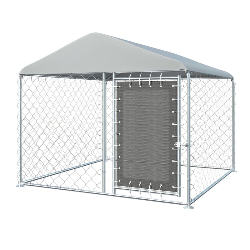EROMMY Outdoor Dog Kennel, Heavy Duty Large Dog Kennels with Waterproof Cover and Rotating Feeding Door