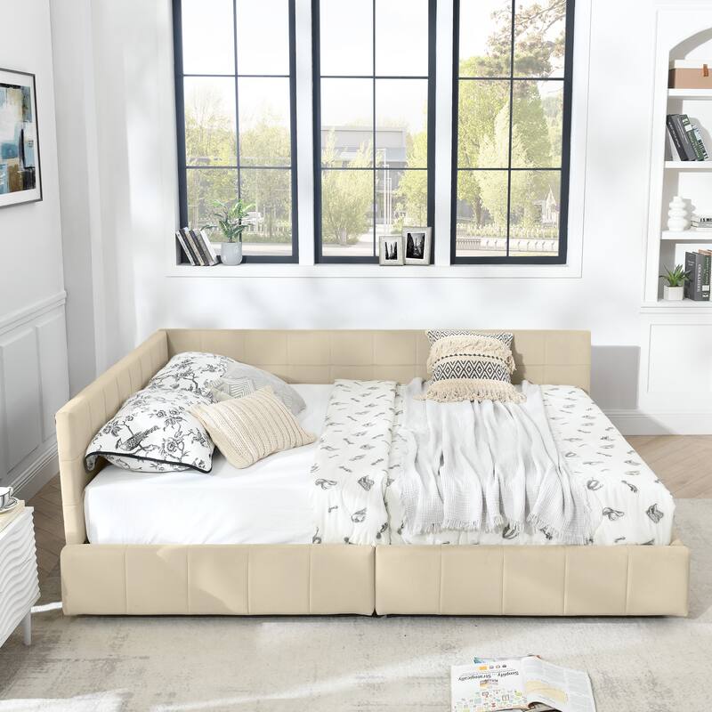 L-shaped Velvet Upholstered Daybed Tufted Sofa Bed with Soft Backrest Armrests - and Optional Corner Storage Day Bed