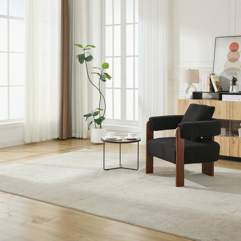 SEYNAR Modern Teddy Upholstered Fabric Round Armchair with pillow Set of 2