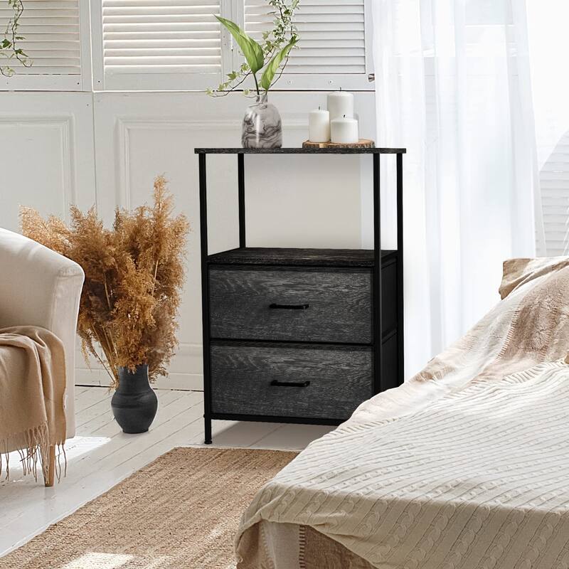 Nightstand 2-Drawer Shelf Storage - Bedside Furniture End Table Chest