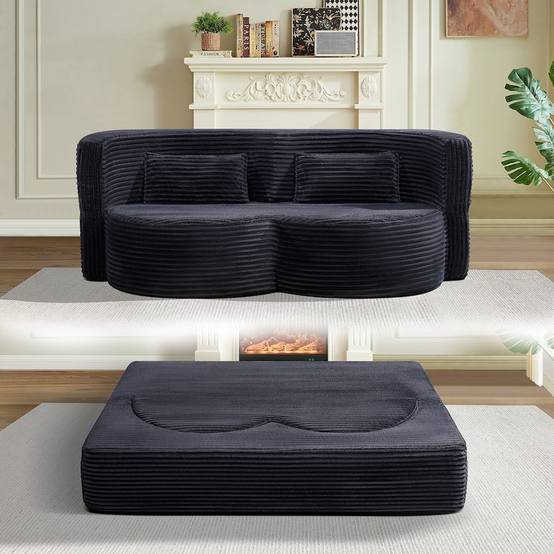 Folding sofa bed, floor to ceiling sofa, corduroy fabric double sofa, suitable for living rooms, guests, offices, apartments