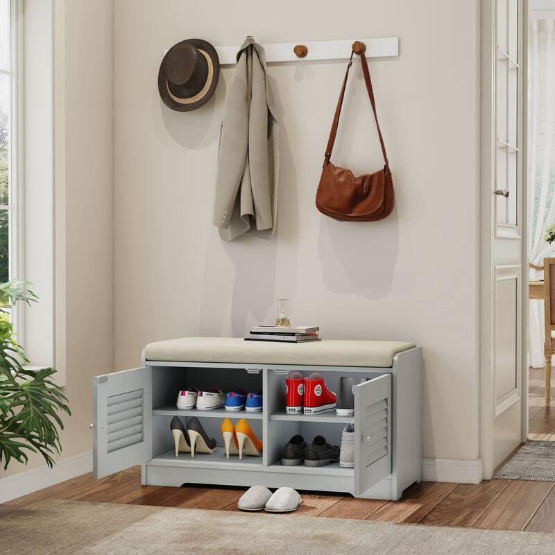 Entryway Bench with Shoe Storage, Shoe Bench with Cushion, Adjustable Shelves