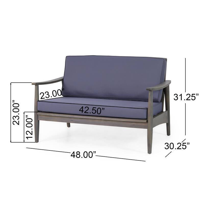 Patio Loveseat and Coffee Table Set, Patio Furniture Set with Cushion, Acacia Wood Frame Conversation Set