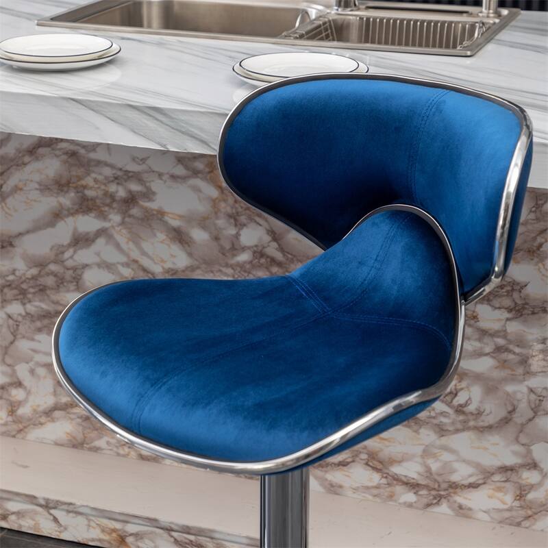 Velvet Upholstered Adjustable Swivel Barstool,Set of 2