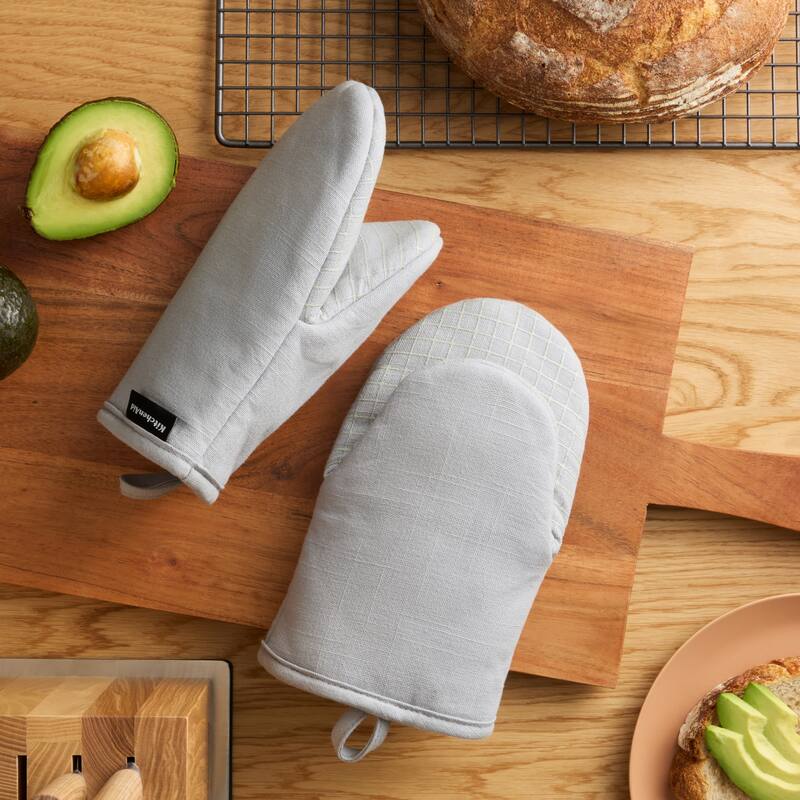 KITCHENAID Gourmet Series Gridlines Mini Oven Mitts 2-Pack Set, Heat Resistant up to 600°F, Soft Silicone Grip, Magnetic Cuff