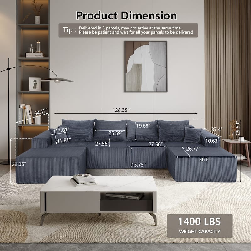 GDFStudio - 6-Piece Modular U-Shaped Sectional Sofa with Chaise Lounge