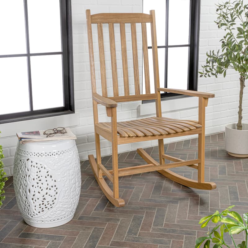 Parker Farmhouse Classic Slat-Back 350-LBS Support Acacia Wood Outdoor Rocking Chair, by JONATHAN Y