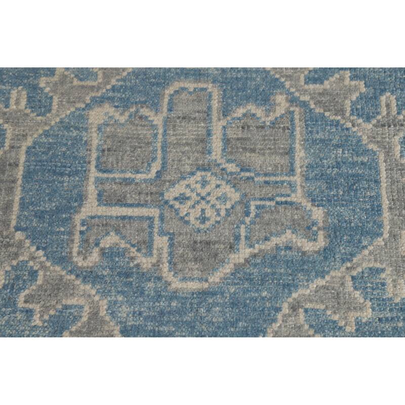 Hand Knotted Oriental 100% Wool Carpet Transitional Geometric Navy Blue & Blues Oushak Runner Rug - 15' 11'' X 3' 4''