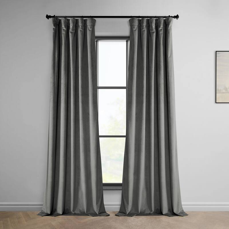 Exclusive Fabrics Heritage Plush Velvet Room Darkening Curtains (1 Panel) Luxury Velvet Curtains for Bedroom & Living Room. - 50 X 96 - Destiny Grey