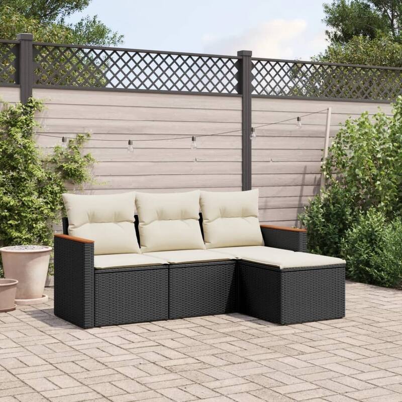 vidaXL Garden Sofa Set Black - 24.4 x 24.2 x 27.2 - Black and cream  Without table