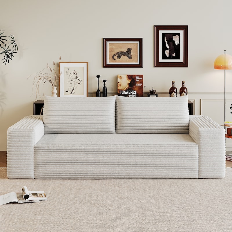 Fabric Sofa Lounge Sofa with High-Density Sponge Cushion, Loveseat Recliner Sofa with Wide Armrests & Striped Pattern