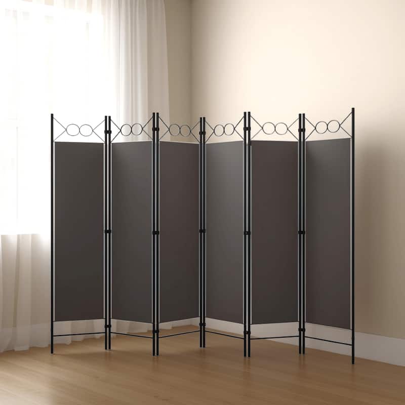 Dina 6 Panel Folding Room Divider Screen, Dark Gray, Black, 95 Inch