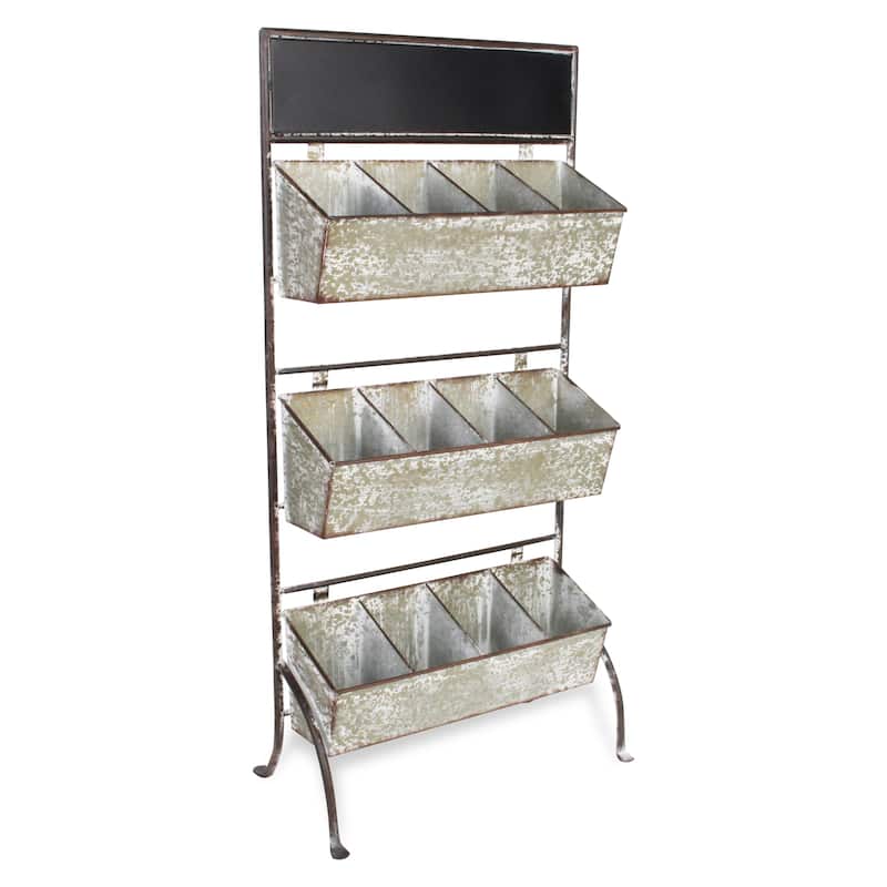 Gray Galvanized Metal 12 Slot Planter Stand with Chalk Headboard