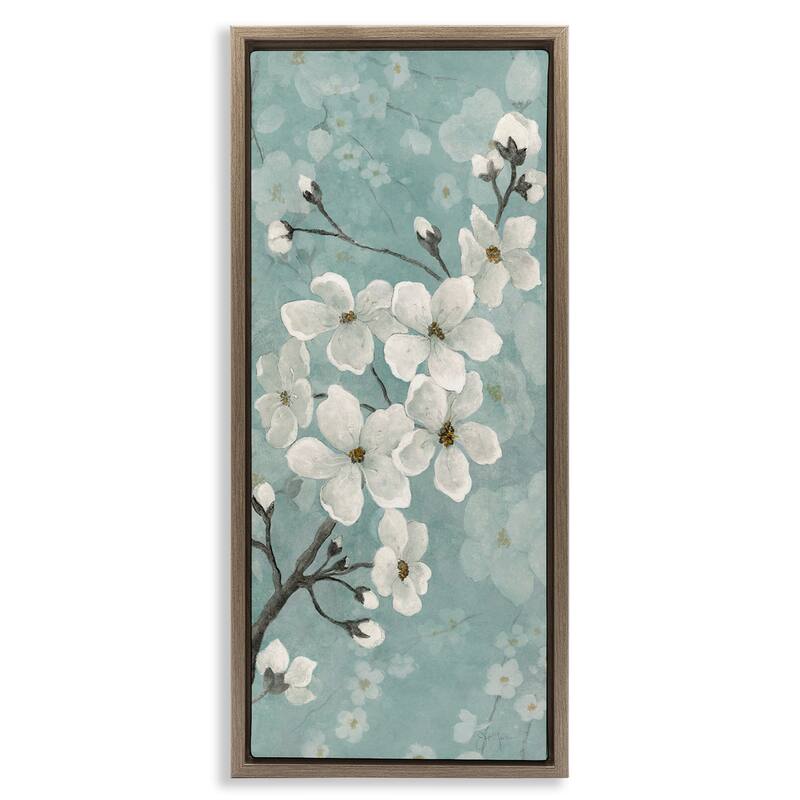 Stupell Cherry Blossoms on Green Framed Floater Canvas Wall Art Design By Janet Tava - 11 x 25 - Brown