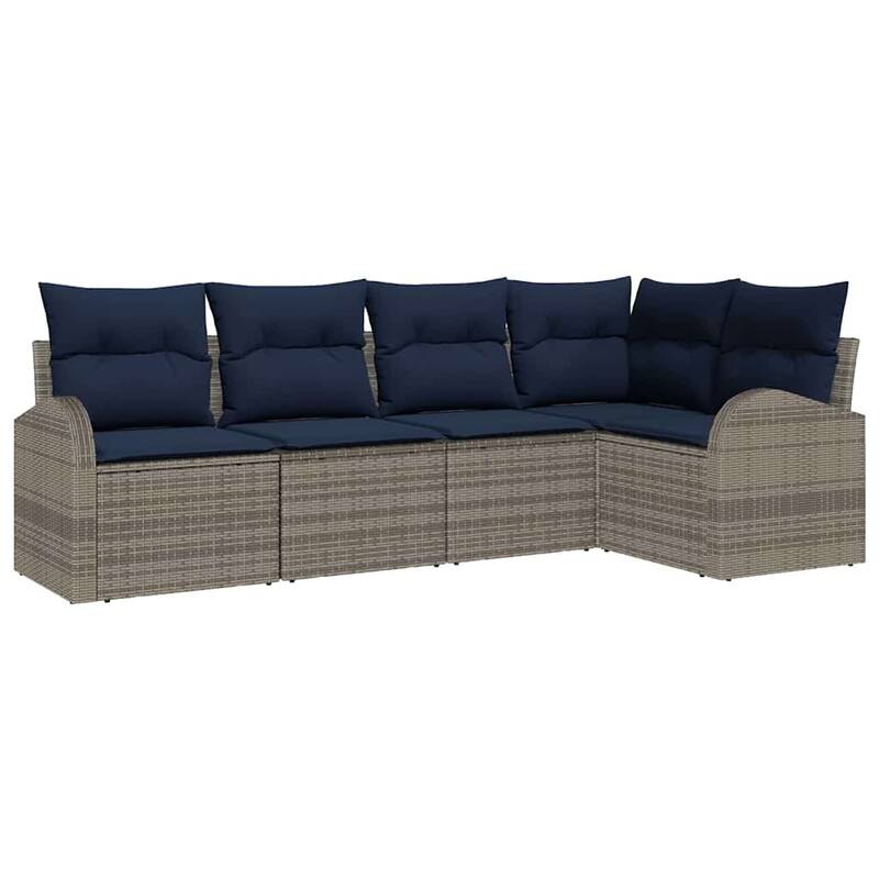 vidaXL 5/6 Garden Sofa Set with Cushions Black/Brown/Grey Poly Rattan - 92.1 x 48.8 x 27.2