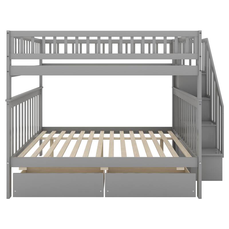 Full over Full Bunk Bed with Drawers and Storage, Gray
