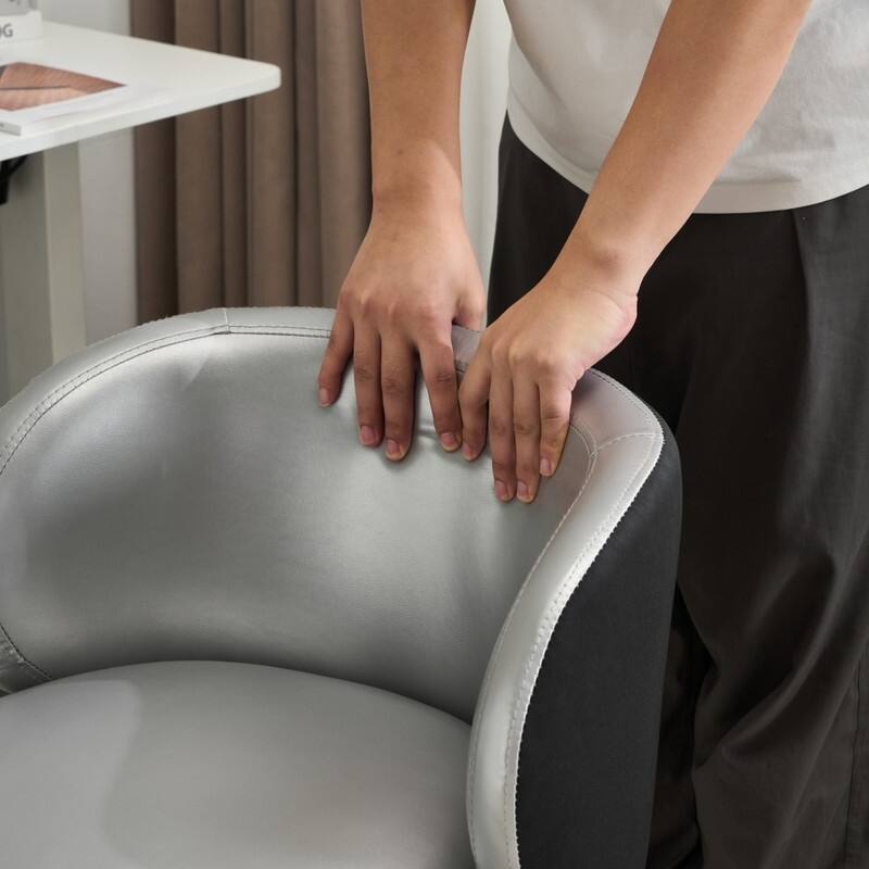 Modern PU Swivel Chair Armless No Wheel Adjustable Height Office Desk Chair With Baskest Support - N/A