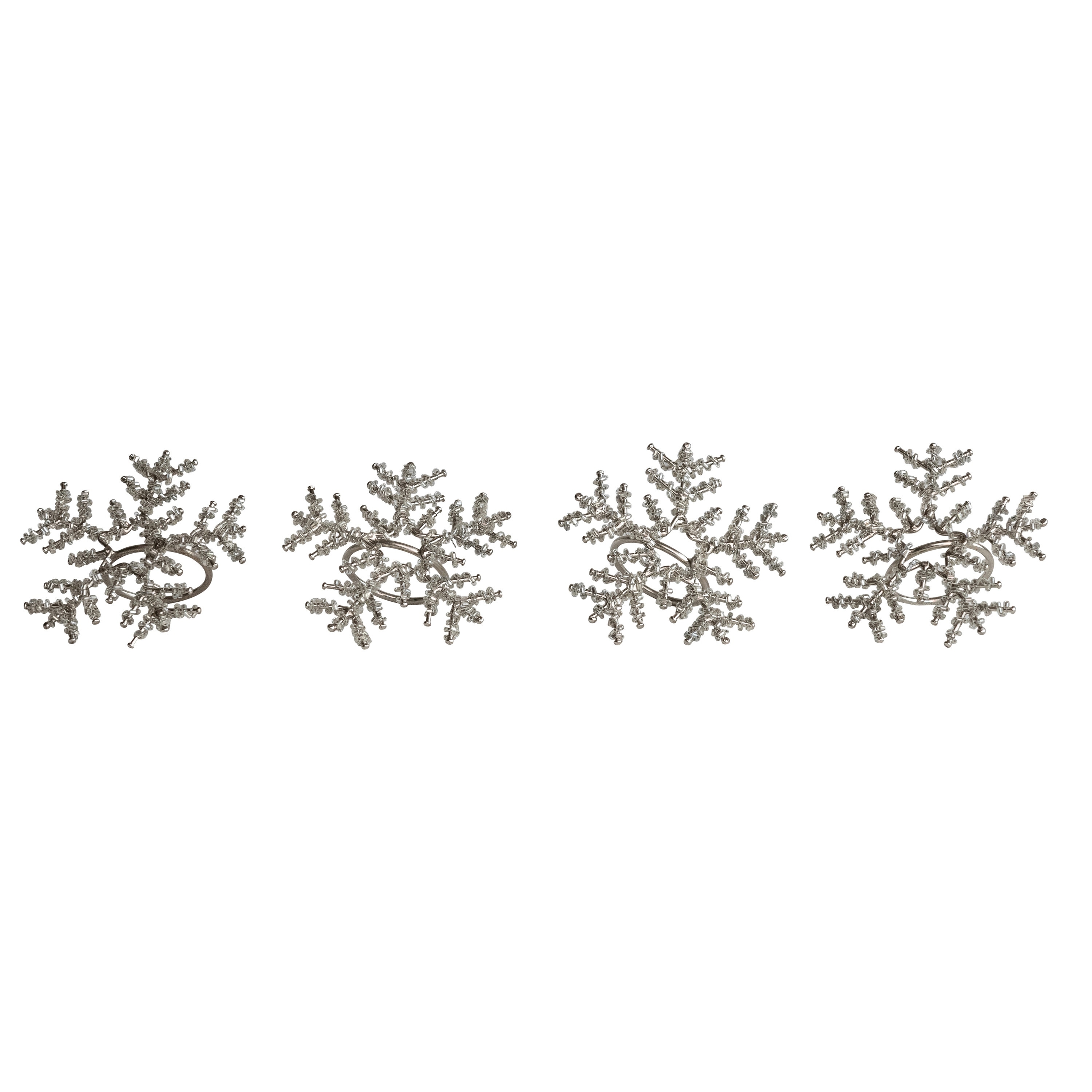 4-Piece Metal and Glass Beaded Snowflake Napkin Rings - 3.5