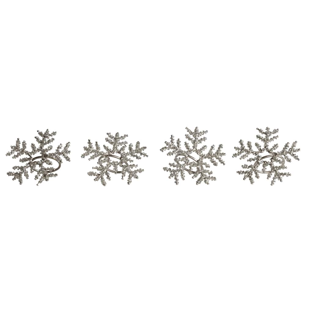 4-Piece Metal and Glass Beaded Snowflake Napkin Rings - 3.5"L x 3.5"W x 2.0"H