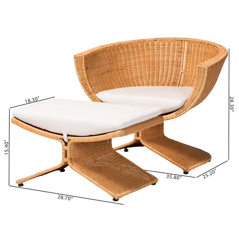 Reya Natural Rattan 2-Piece Living Room Set - Handwoven Wicker Accent Seating with Pedestal Base for Modern Boho Spaces