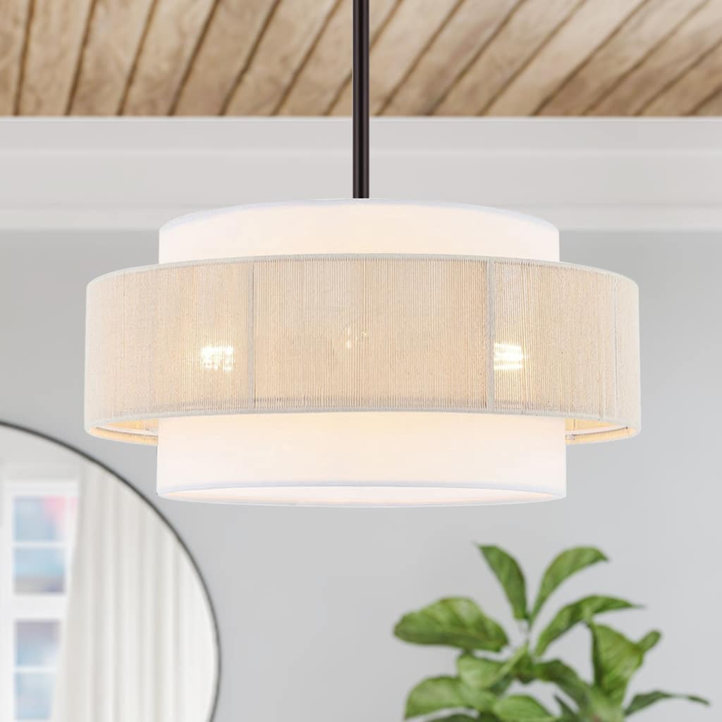 GetLedel 18" 4-Light Double Drum Shaded Chandelier