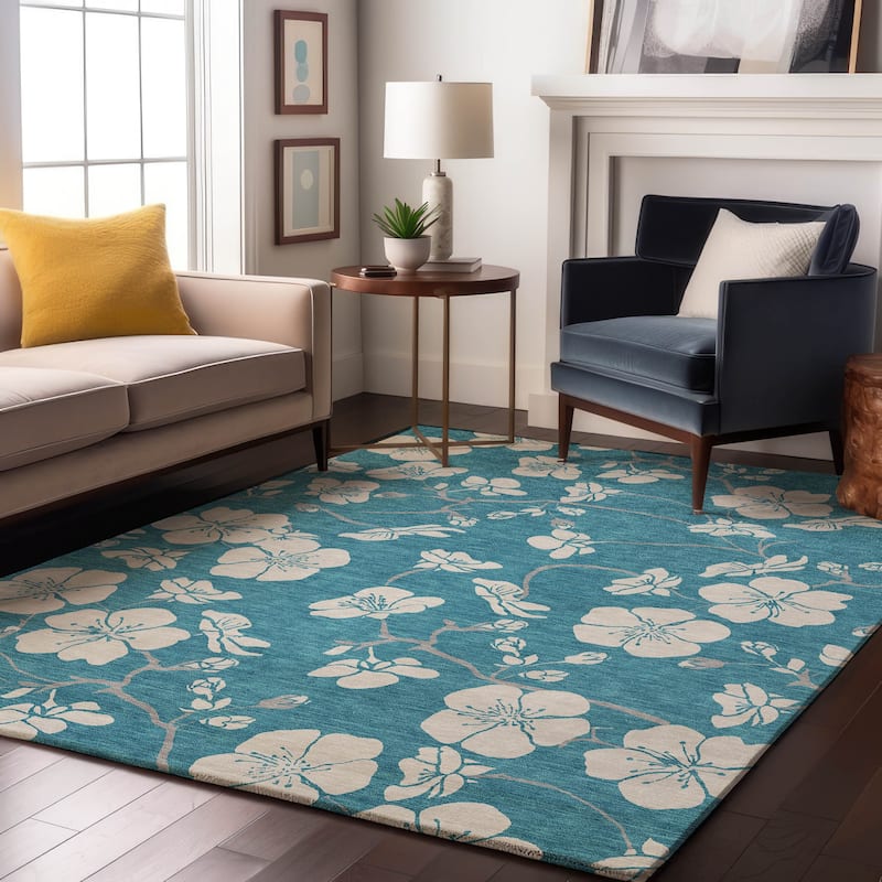 Premium Washable Super Soft Modern Floral Mayfield Rug - Turquoise - 3' x 5'