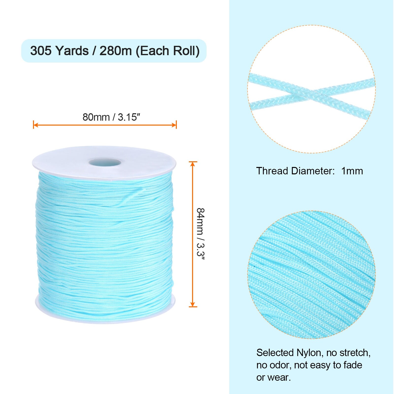 1mm Nylon Satin Cord 305 Yards Bracelet String Beading Thread, Light Pink